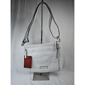 Tignanello White Leather Thread Nation Tablet Crossbody Bag Purse NWT T35962